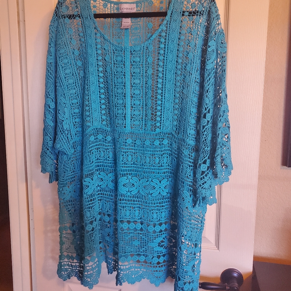 Catherines Teal Crochet Top
